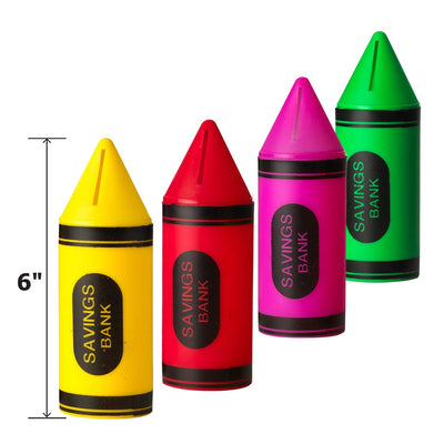 Kicko Crayon Banks - 12 Pack - 6 Inch - for Kids, Party Favors, Stocking Stuffers