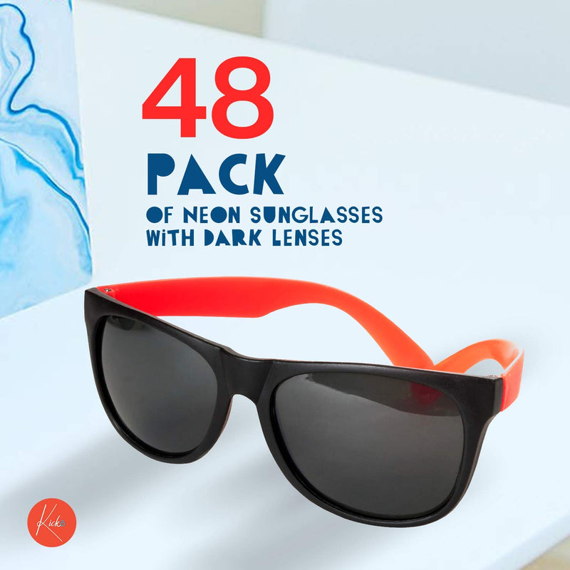 Kicko Neon Sunglasses with Dark Lenses - 48 Pack 80s Style Unisex Aviators in Assorted