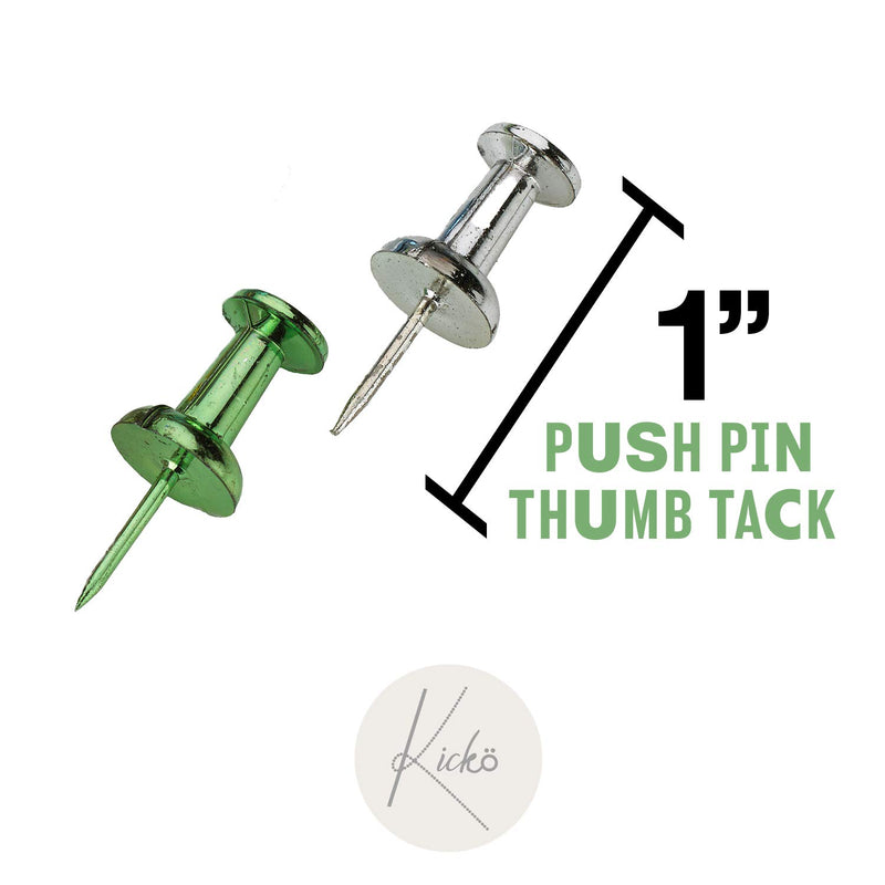 Kicko Metallic Push Pin Thumb Tack - 50 Pack - 1 Inch - for Kids, Arts, Crafts, Party