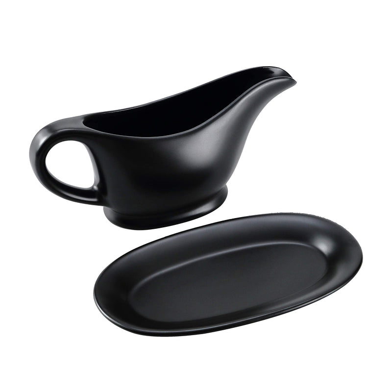 Bruntmor Ceramic Gravy Boat and Tray, For Salad Dressings, Milk, Broth, Creamer, Microwave