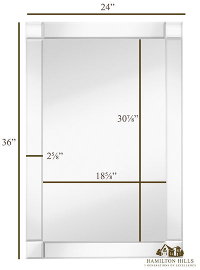 Large Silver Mirror With Squared Corner Frame - 24X36 Wall Rectangular Mirror With