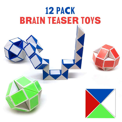 Kicko Assorted Twisting Puzzle Snake - 12 Pack Brain Teaser Toys - Stimulate, Classroom