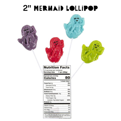 Kicko Mermaid Lollipops - 24 Pack, 2 Inch Flavored Animal Candies on a 4 Inch Stick -