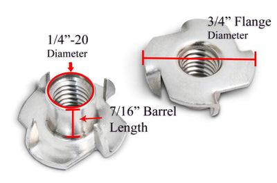 Stainless T-Nuts 3/8"-16 Inch (25 Pack), Threaded Insert, 304 (18-8) Stainless Steel