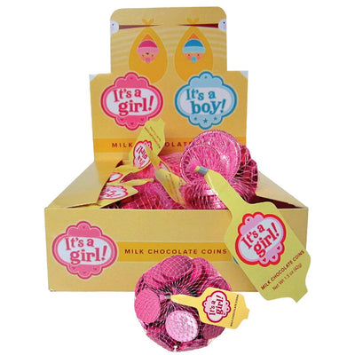 Kicko Pink It's a Girl Milk Chocolate Coins - 1.6 Pounds Total Gourmet Foil Wrapped