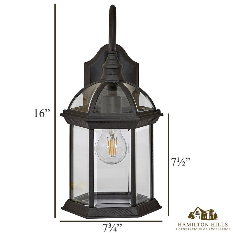 Hamilton Hills Classical Outdoor Wall Mount Sconce | Black Metal with Clear Glass