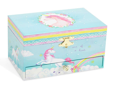 Jewelkeeper Girl's Musical Jewelry Storage Box with Pullout Drawer, Rainbow Unicorn