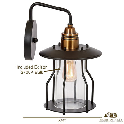 Hamilton Hills Vintage Wire Caged Glass Outdoor Wall Sconce Light | Exposed Rustic