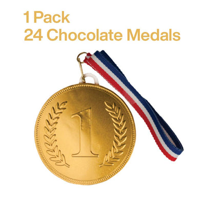 Kicko Milk Chocolate Gold Medallion with Ribbon - 1 Set of 24 Pcs - 0.8 Ounces Each - 3