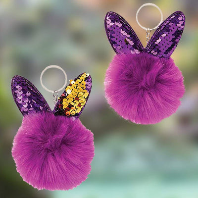 Kicko Pom Pom Bunny Keychain - Set of 12 3.75 Inch Soft Bunny Ears Key Chain in Assorted