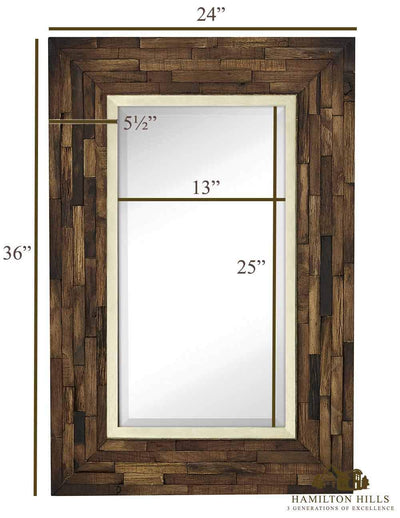 Rustic Natural Wood Framed Wall Mirror | Solid Construction Glass Wall Mirror | Vanity