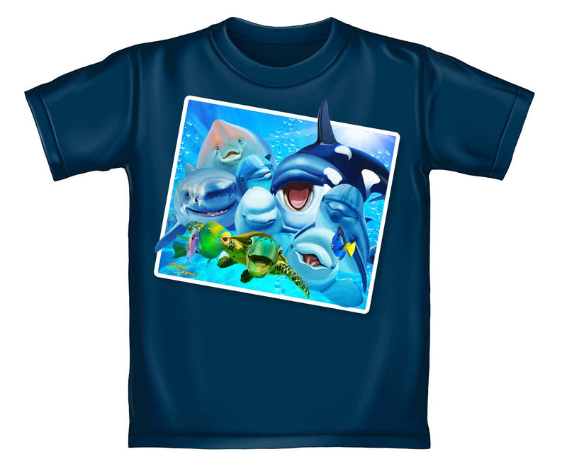 Ocean Animals Dolphin Shark Turtle Whale Selfie Youth Tee Shirt (Medium 8/10