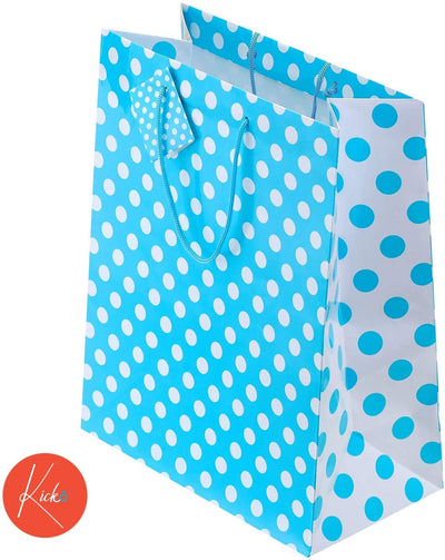 Kicko Large Blue Dot Gift Bags - 3 Pack - 13 Inches - for Party Favors, New Moms