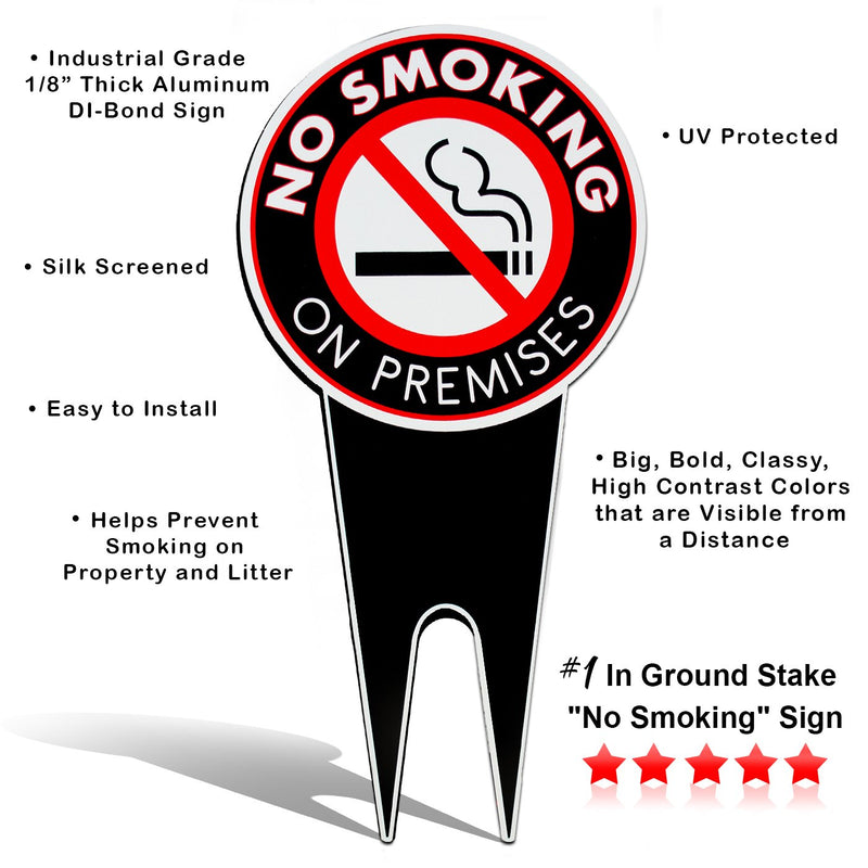 No Smoking Sign Yard Sign 7.5 X 15 Inches - Lawn Sign - All in One Easy Installation