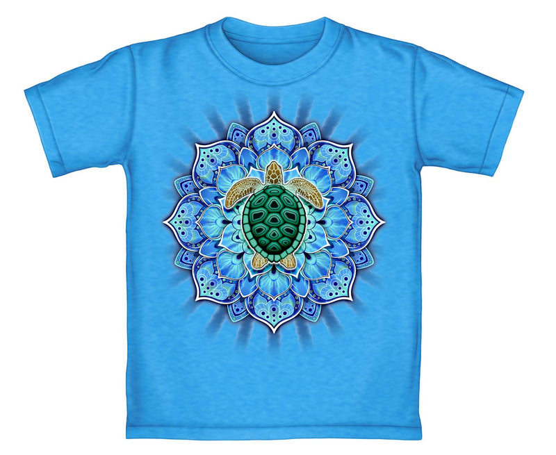 Mandala Turtle Turquoise Youth Tee Shirt (Medium 8/10