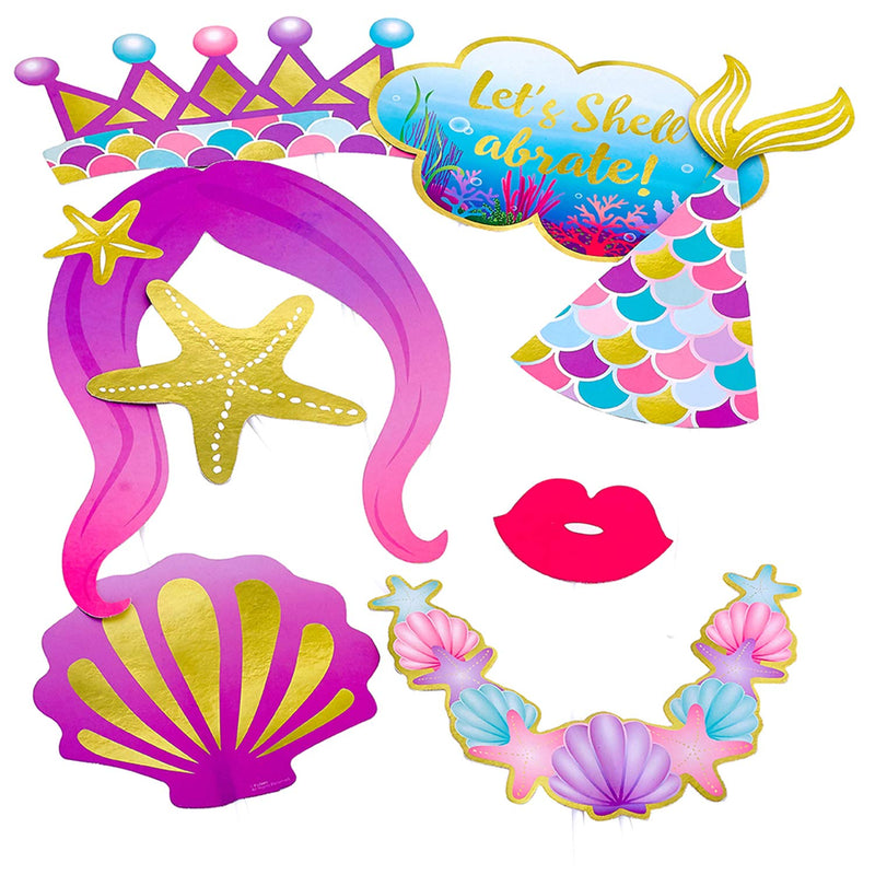 Kicko Mermaid Photo Props on Sticks - 16 Pack - Multiple Sizes - for Kids, Party Favors