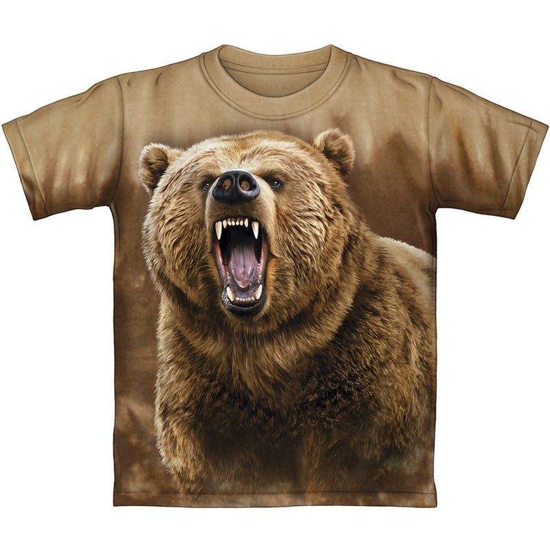 Grizzly Bear Brown Tie-Dye Youth Tee Shirt (Kids Small