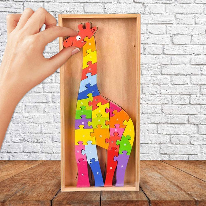 Kicko Wooden Giraffe Letter Puzzle - Multi-Color, Educational 26 Puzzle Piece in Wooden