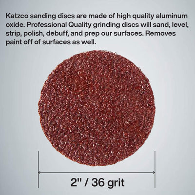 Katzco Roll Lock Sanding and Grinding Discs - 50 Pieces - 2 inch 36 Grit - for Use