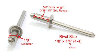 Bolt Dropper 43 Stainless Rivets (100pc) 1/8" Diameter, Grip Range (1/8" - 3/16"), All