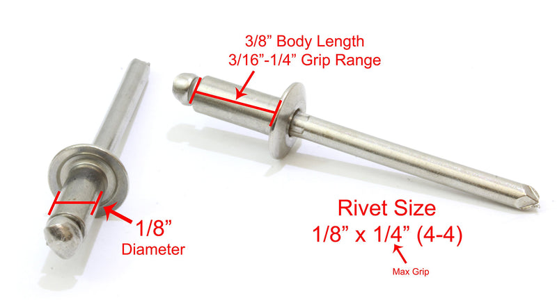 Bolt Dropper 43 Stainless Rivets (100pc) 1/8" Diameter, Grip Range (1/8" - 3/16"), All