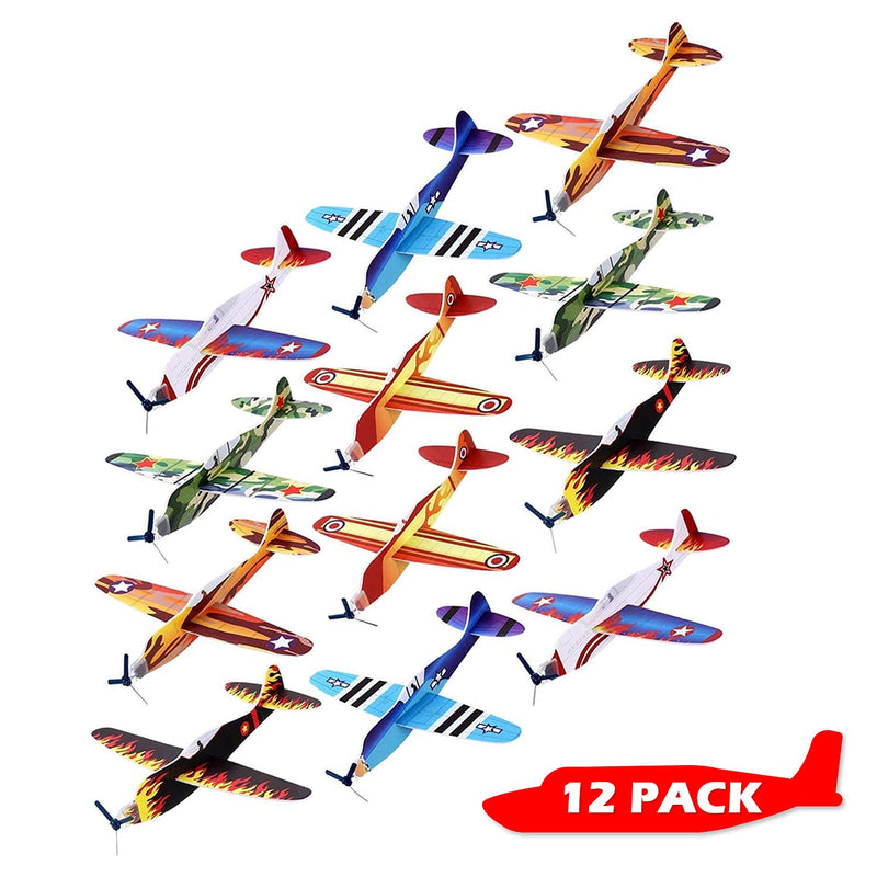 Kicko 12 Pack of Flying Glider Planes - Toys for Party, Kids and All Ages - Hand Launch