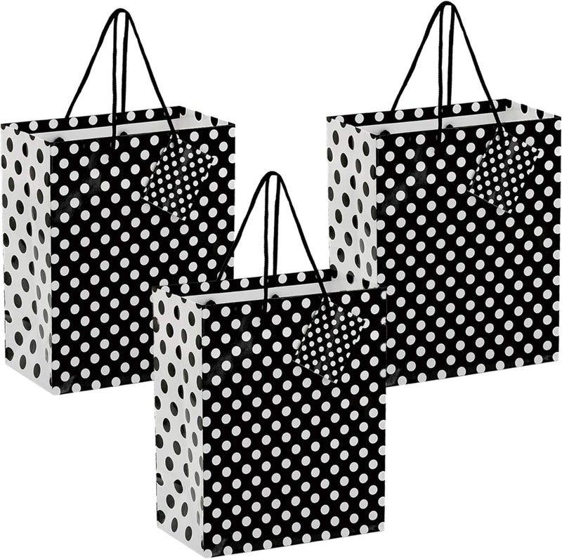 Kicko Midnight Black Polka Dot Gift Bags - 3 Pack - 9 Inches - for Party Favors, Presents