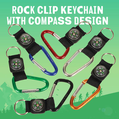 Kicko Rock Clip Keychain with Compass - Metal Self Lock Clip - Clasps for Bag and Belt