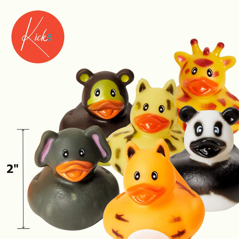 Kicko 12 Pack Zoo Animal Rubber Ducks 2 Inches Assorted Safari Animal Duckies - for Kids