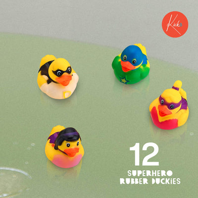 Kicko Superhero Rubber Duckies - 12 Pack - 2 Inch Floating Bathtub Toy - Rubber Ducky