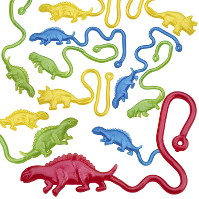 Kicko Stretchy Sticky Dinosaurs - Pack of 6, 6 Inch Colored, Elastic and Sticky Dinos