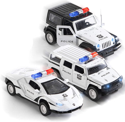 Top Race Metal Diecast Police Cars Pull Back Battery Powered with Led Headlights