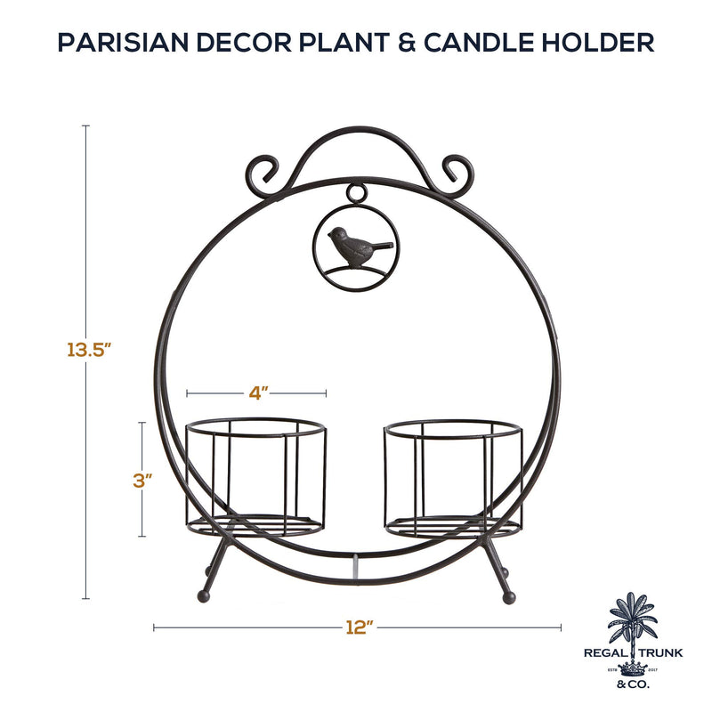 Regal Trunk 2 Pot Plant Stand and Pillar Candle Holder - Rustic Indoor Outdoor Plant Stand