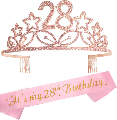 28th Birthday Gifts for Women, 28th Birthday Tiara and Sash, HAPPY 28th Birthday Party