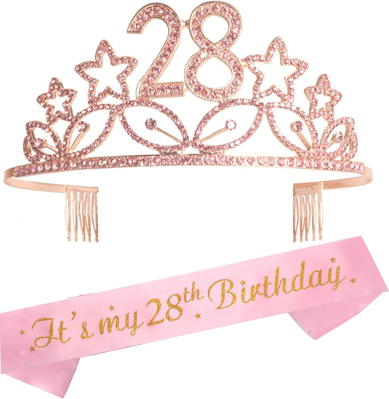 28th Birthday Gifts for Women, 28th Birthday Tiara and Sash, HAPPY 28th Birthday Party