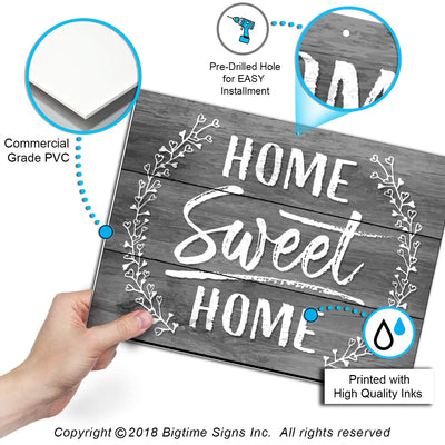 Bigtime Signs Home Sweet Home Sign - 11.75 inch x 9 inch Rigid PVC Signs Decor - Printed