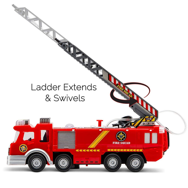 Top Race Fire Engine Truck with Water Pump Spray, Extending Rescue Ladder, and Flashing