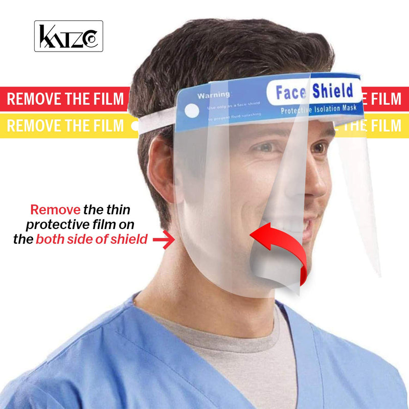 Katzco Reusable Face Shields - 3 Pack - Clear Full Face Visor Mask with Removable