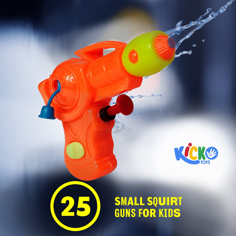 Kicko Small Squirt Guns for Kids - 25 Pieces Water Squirting Toys Assortment - Plastic