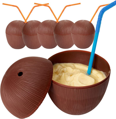 Kicko Coconut Cup - 6 Pack - 5.5 Inches Cool and Fun Plastic Coconut Cups for Beachside