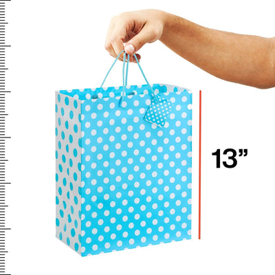 Kicko Large Blue Dot Gift Bags - 3 Pack - 13 Inches - for Party Favors, New Moms