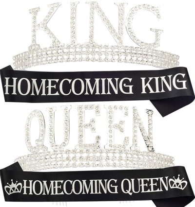 King's and Queen's Royal Crowns Silver, King and Queen Satin Sash, Homecoming Party Prom