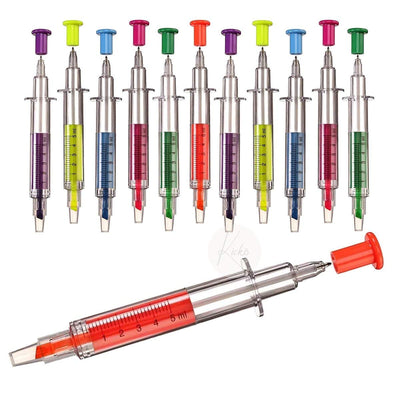 Kicko Syringe Pens - 12 Pack - Multi Neon Colors - Pretend Play, Doctor or Nurse Dress-up