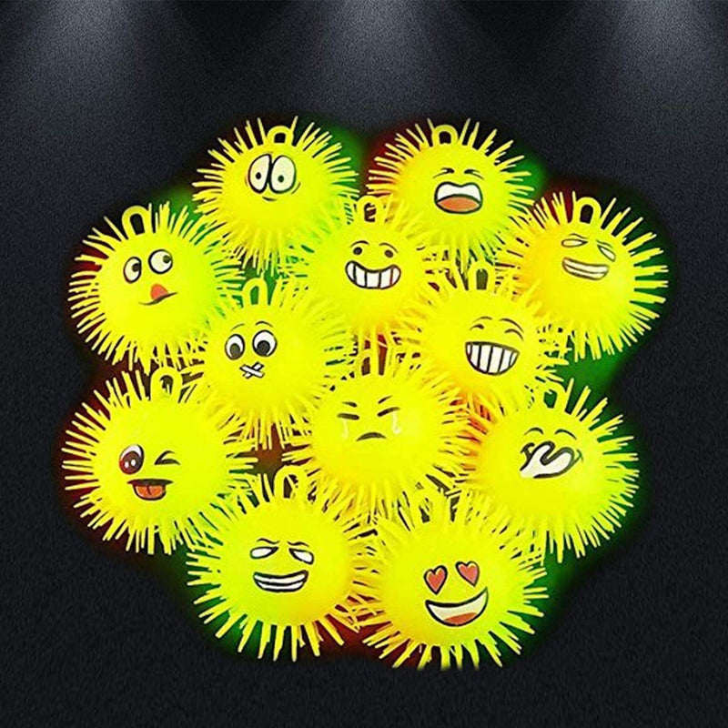 Kicko Light-Up Emoji Face Puffer Squeeze Balls - 12 Pack Glowing Puffer Balls