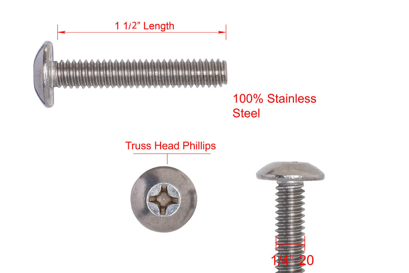 10-24 X 3" Stainless Phillips Truss Head Machine Screw, (25pc), Coarse Thread, 18-8 (304