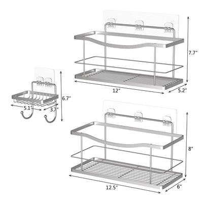 Geekdigg Shower Caddy With Soap Dish Holder 3 Pack, No Drilling Stainless Steel Shower