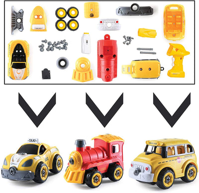 Toy Trucks | Take Apart Toys With Electric Drill | Converts To Remote Control Car | 3 In