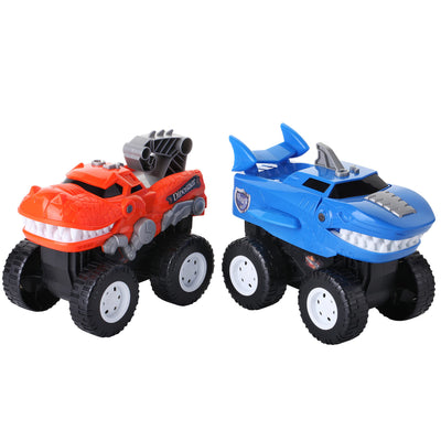 Dinosaur Monster Trucks - Set of 2 Battery Operated Toddler Truck Car Toys, Mouth Opening