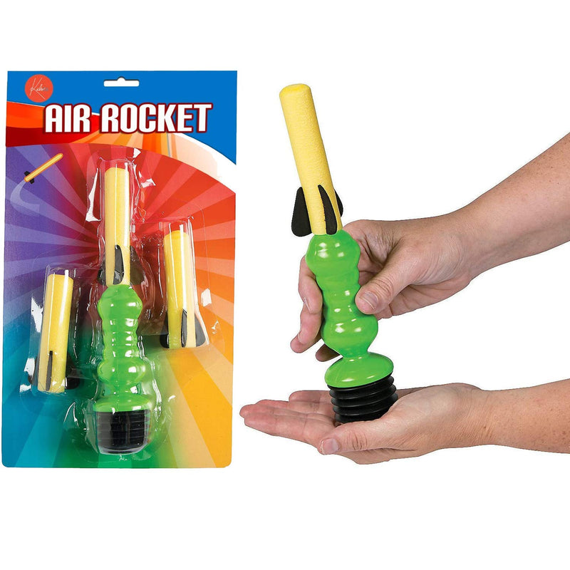 Kicko Air Rocket Launcher with 3 Foam Rocket Darts, 3 Pack, Launcher is 7 Inches and Darts