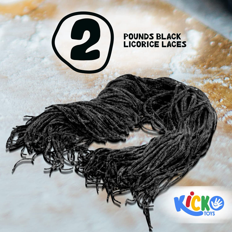 Kicko Black Licorice Laces - 2 Pounds - 32 Ounces - Bulk Candy - Shoestring Laces